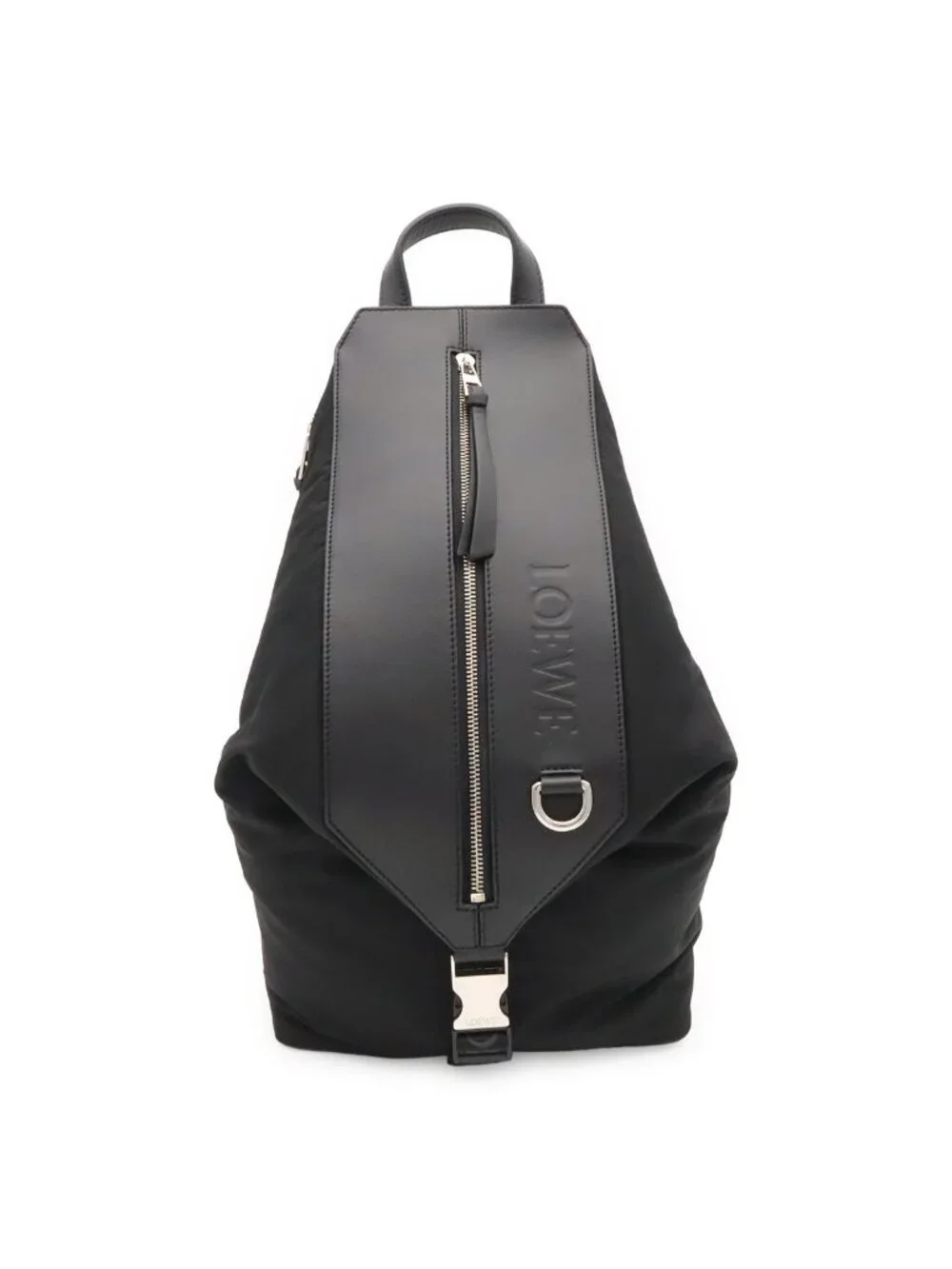 Loewe Convertible Backpack Small Shoulder Bag Nylon Leather Black Silver